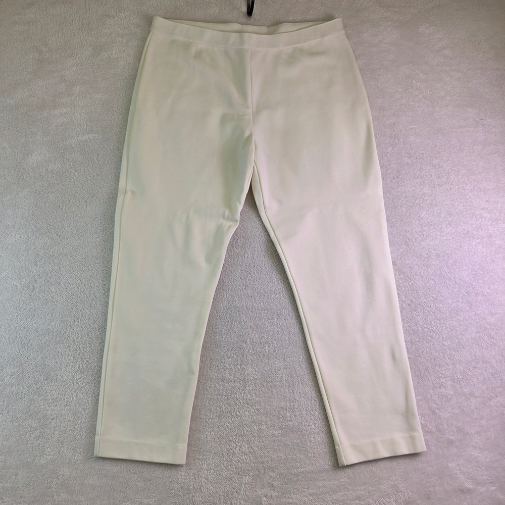 Joan Vass Cream Ponte Knit Pull On Tapered Pants Size 2 Elastic Waist Ivory